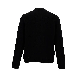 Black Crewneck Sweater with Ribbed Trims in Alpaca and Wool Woman