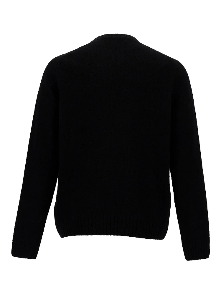 Black Crewneck Sweater with Ribbed Trims in Alpaca and Wool Woman alternative