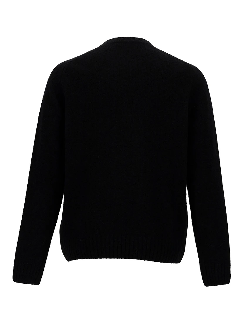 Black Crewneck Sweater with Ribbed Trims in Alpaca and Wool Woman