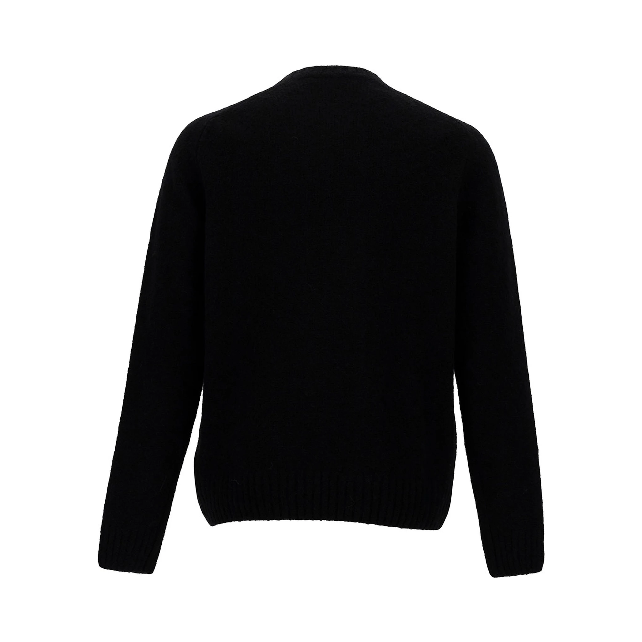 Black Crewneck Sweater with Ribbed Trims in Alpaca and Wool Woman