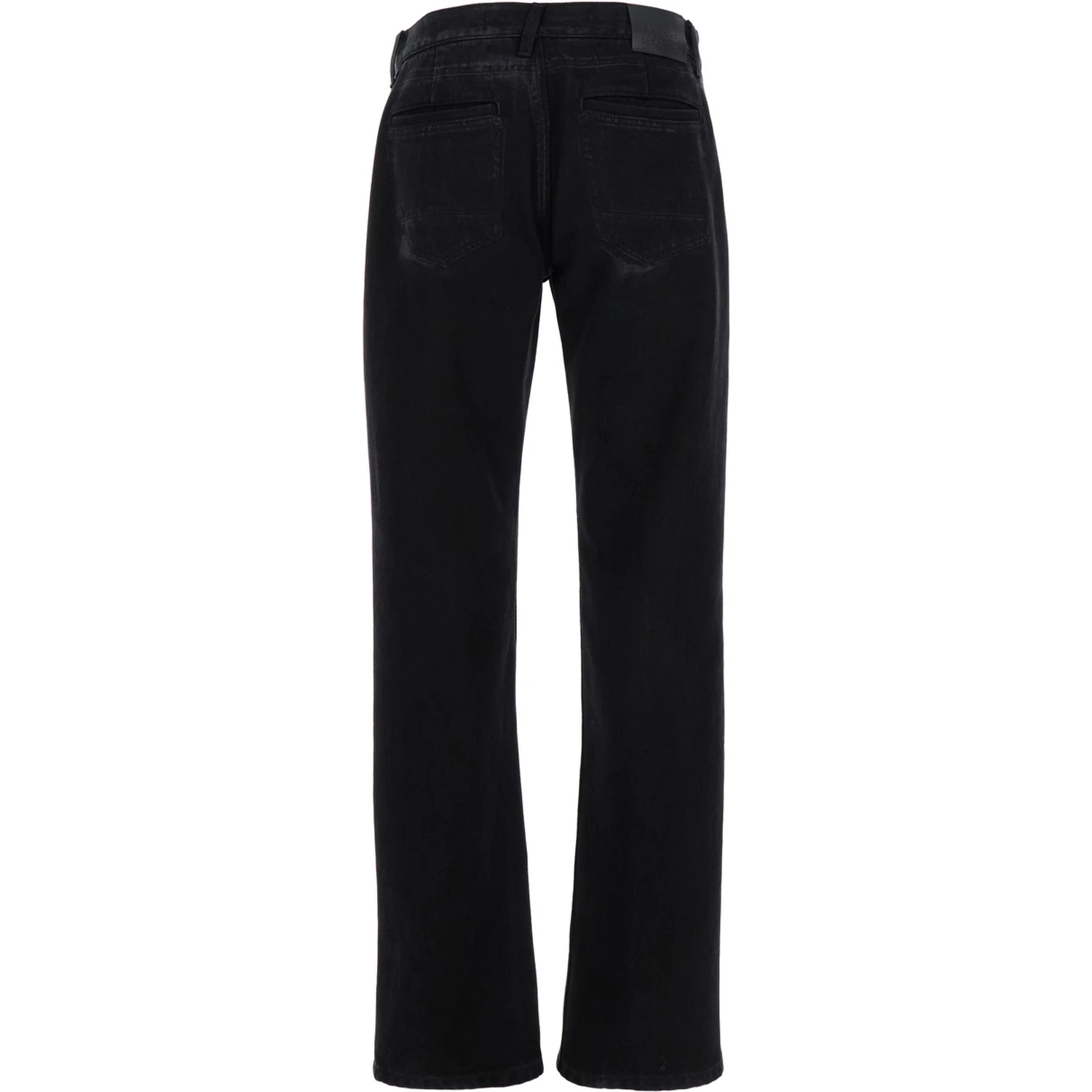 Black Jeans with Logo Patch on the Rear and Worn Out Effect in Denim Man