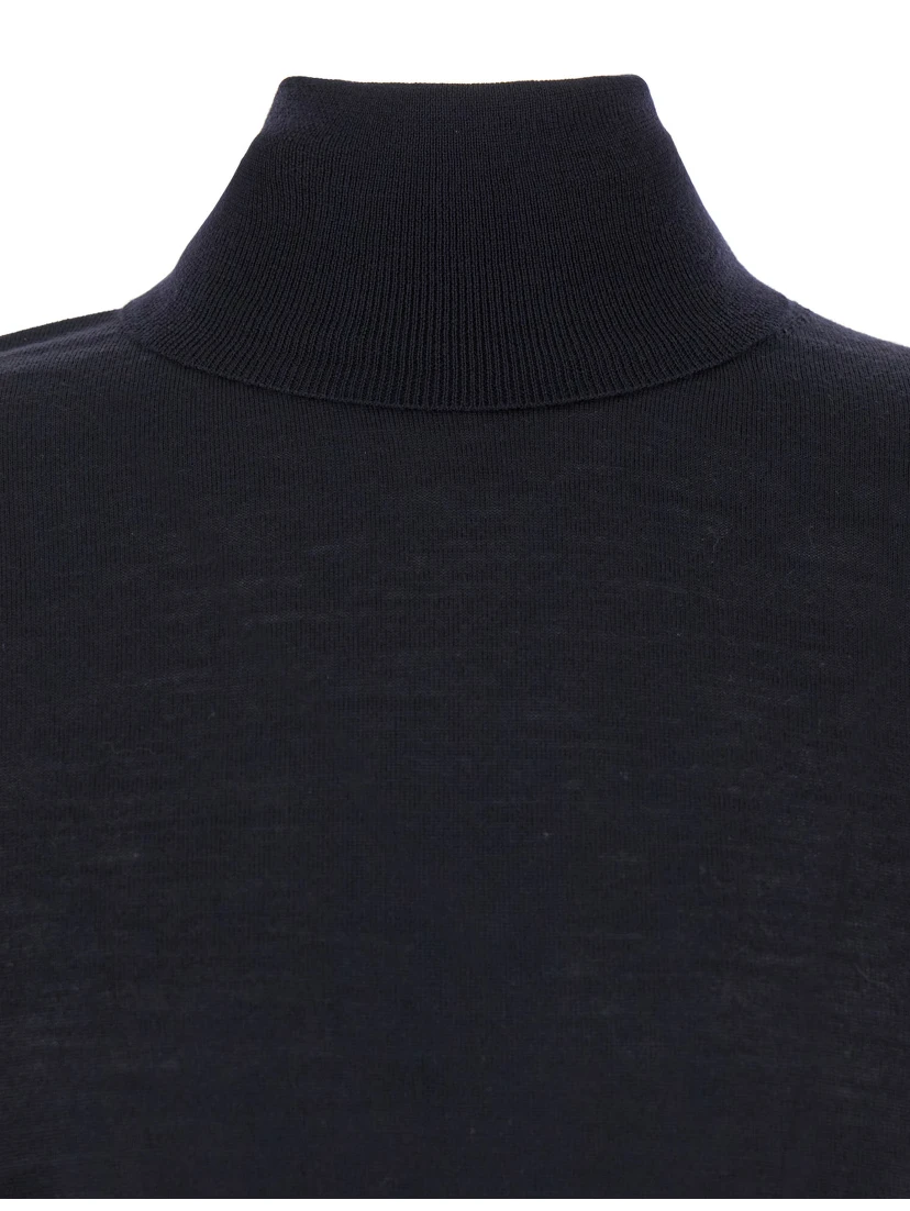 Blue Turtleneck with Long Sleeves in Wool Man