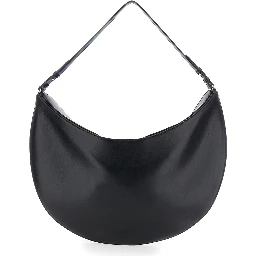Le Calisso Rond Large Black Shoulder Bag with Adjustable Strap and Embossed Logo in Leather Woman