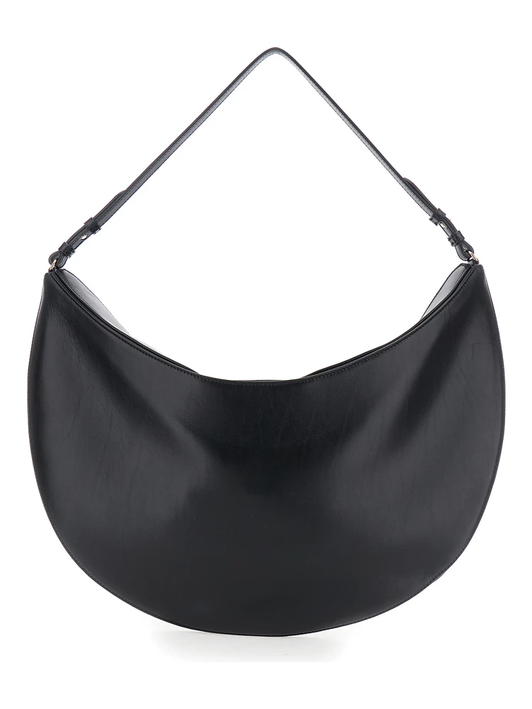 Le Calisso Rond Large Black Shoulder Bag with Adjustable Strap and Embossed Logo in Leather Woman alternative
