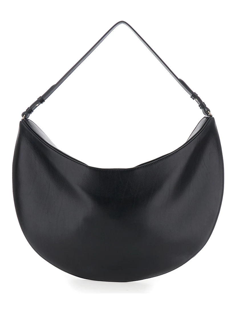 Le Calisso Rond Large Black Shoulder Bag with Adjustable Strap and Embossed Logo in Leather Woman