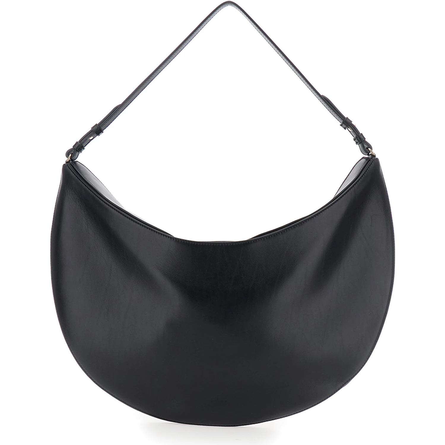 Le Calisso Rond Large Black Shoulder Bag with Adjustable Strap and Embossed Logo in Leather Woman