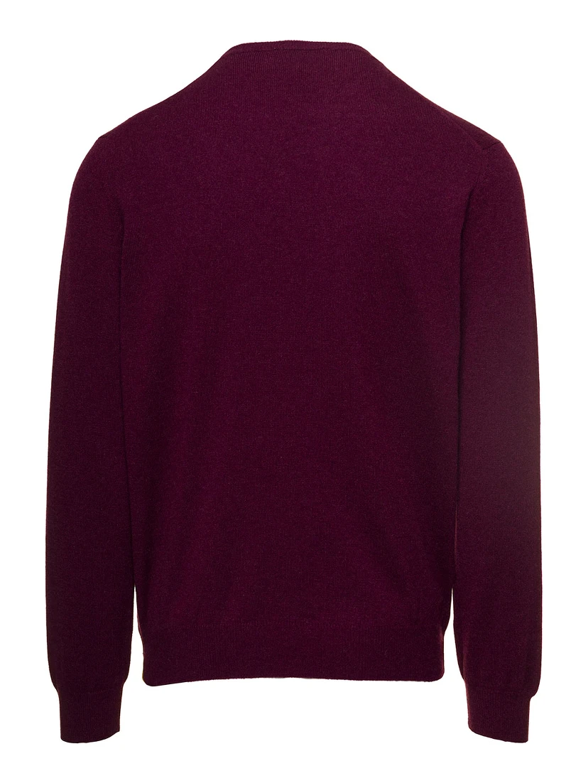 Purplish Red Crewneck Sweater In Cashmere Man Gaudenzi