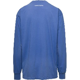 Blue Crewneck Sweatshirt with Contrasting CLTR Print in Jersey Man