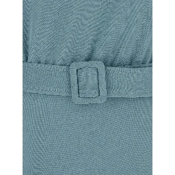 Blue Long Dresses with Round Neckline and Waistband in Cady Fabric Woman