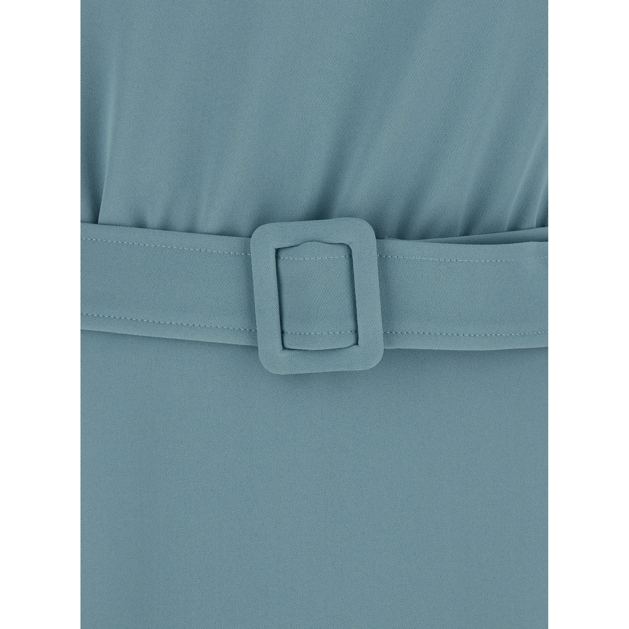 Blue Long Dresses with Round Neckline and Waistband in Cady Fabric Woman