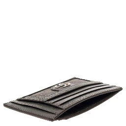 Grey Card Holder with Leather Trim and GG Motif in Fabric Man