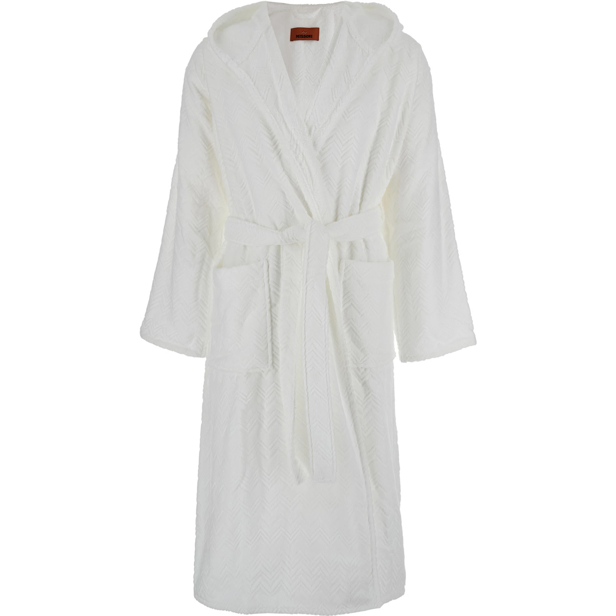 White Bathrobe with Zig Zag Motif in Cotton