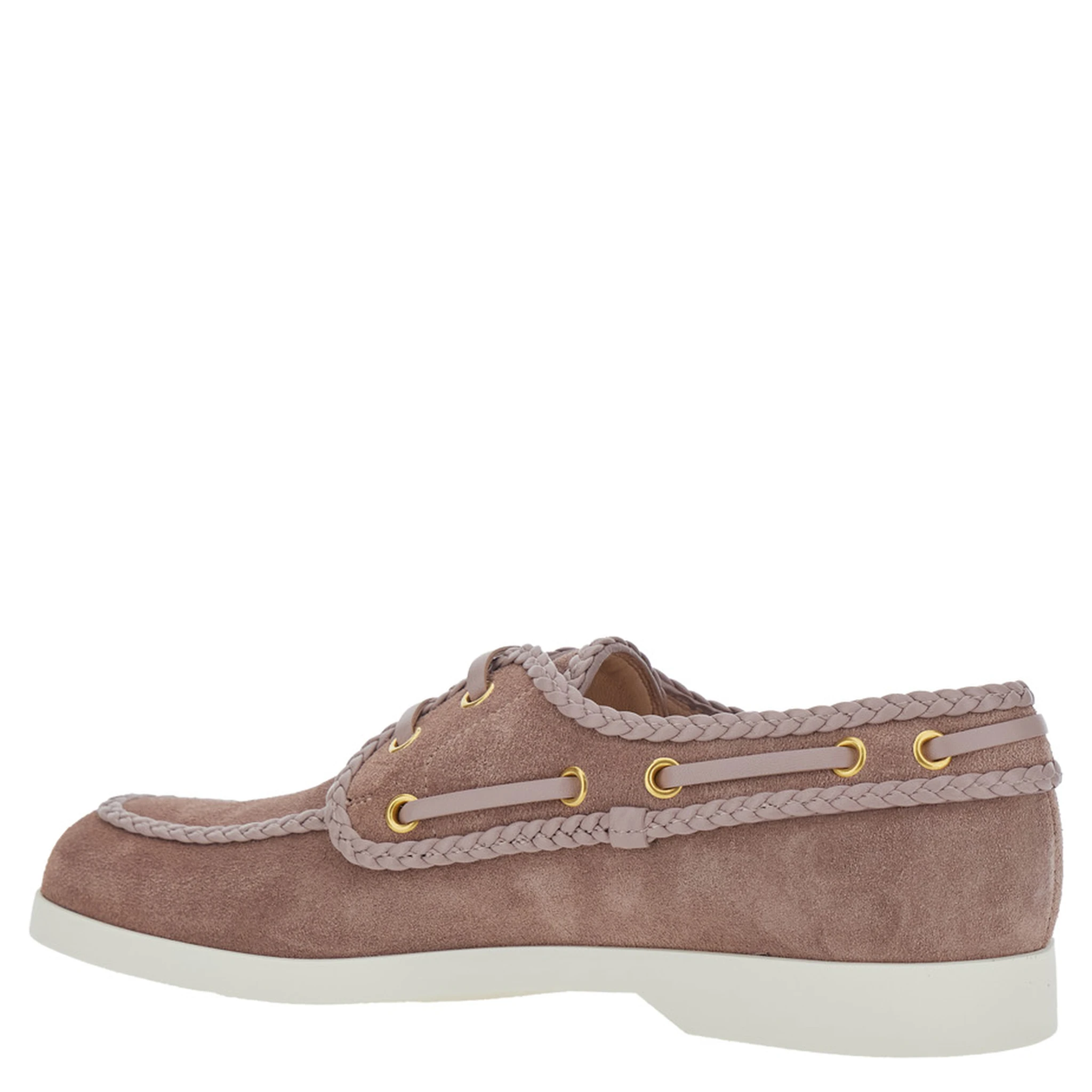 Beige Loafers with Front Laces and Chunky Decorative Laces in Suede Woman