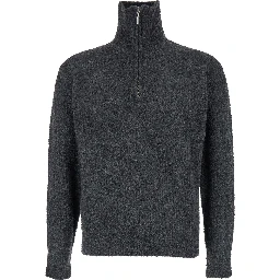 Grey High Neck Swater with Zip in Wool Blend Man