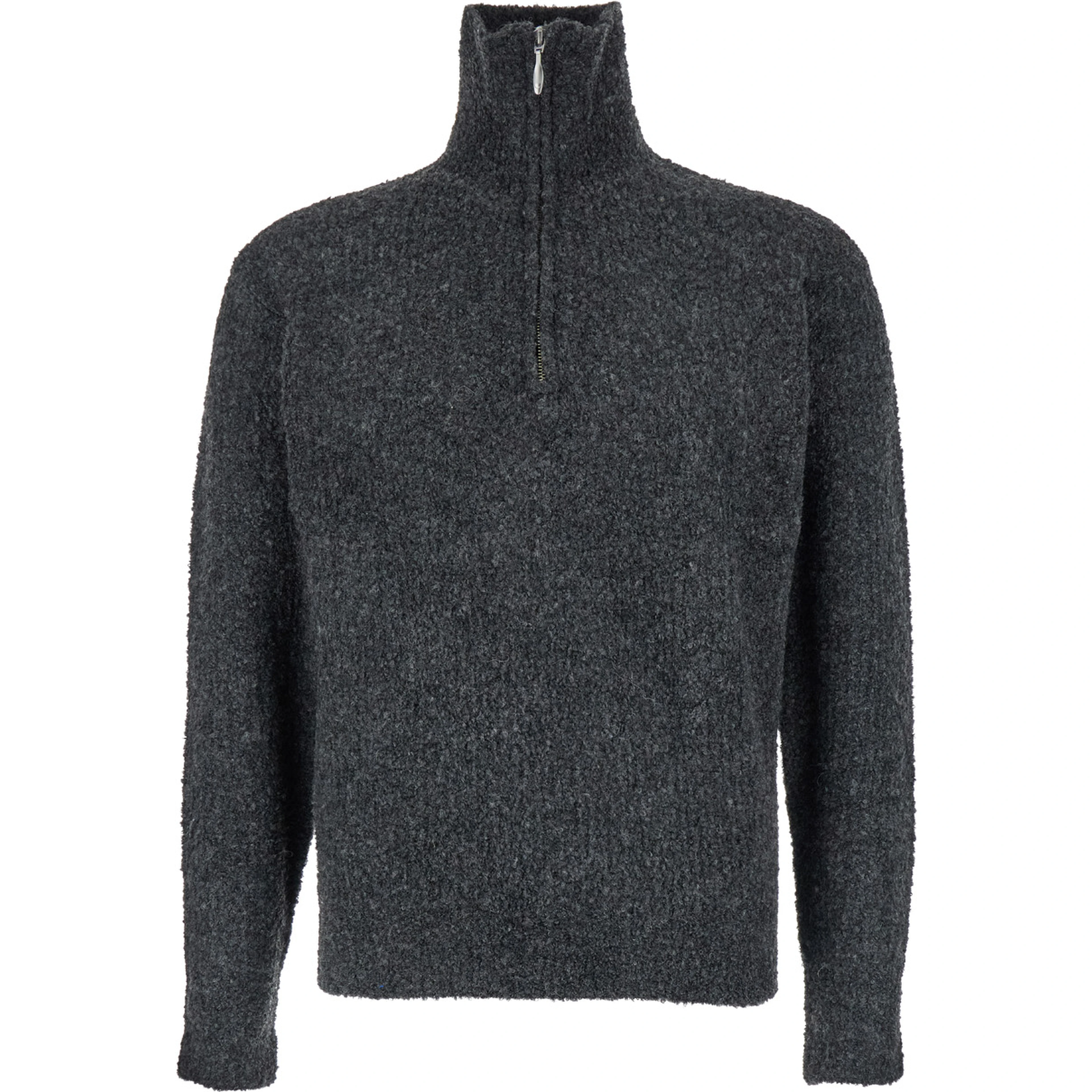 Grey High Neck Swater with Zip in Wool Blend Man