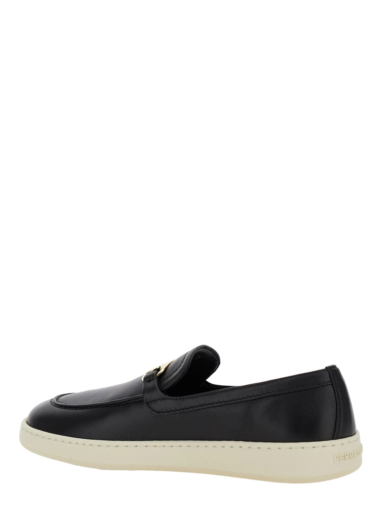Crio Black Loafers with Logo Plaque in Leather Woman alternative