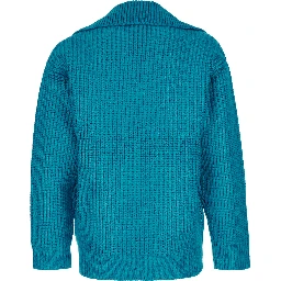 كنزة صوفية زرقاء فاتحة بياقة على شكل حرف V مصنوعة من مزيج الحرير للرجال