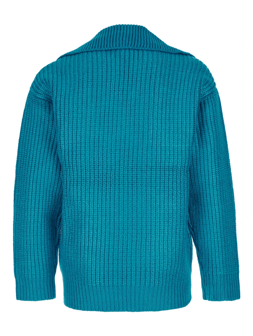 كنزة صوفية زرقاء فاتحة بياقة على شكل حرف V مصنوعة من مزيج الحرير للرجال