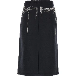 Shelda Black Midi Skirt with Maxi Beaded Embellishments in Wool Blend Woman