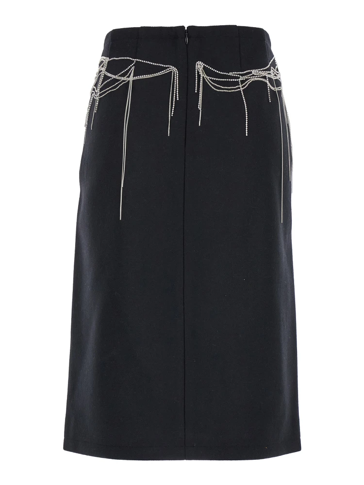 Shelda Black Midi Skirt with Maxi Beaded Embellishments in Wool Blend Woman alternative