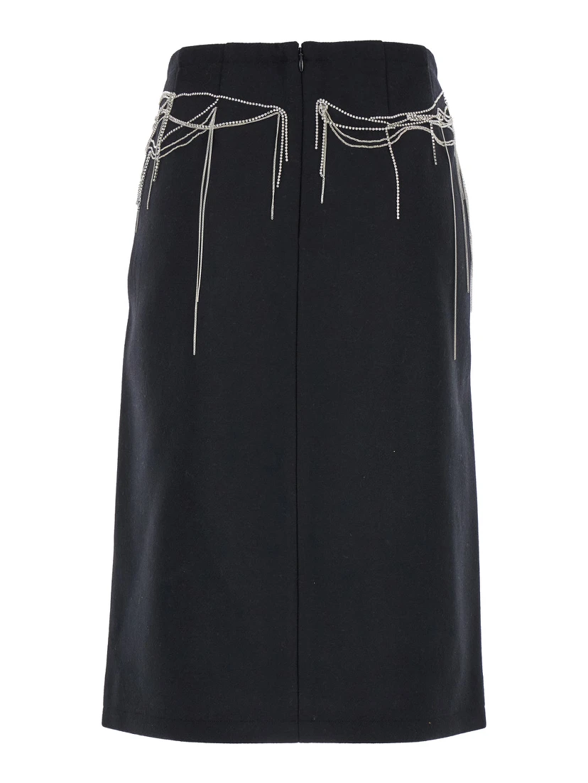 Shelda Black Midi Skirt with Maxi Beaded Embellishments in Wool Blend Woman