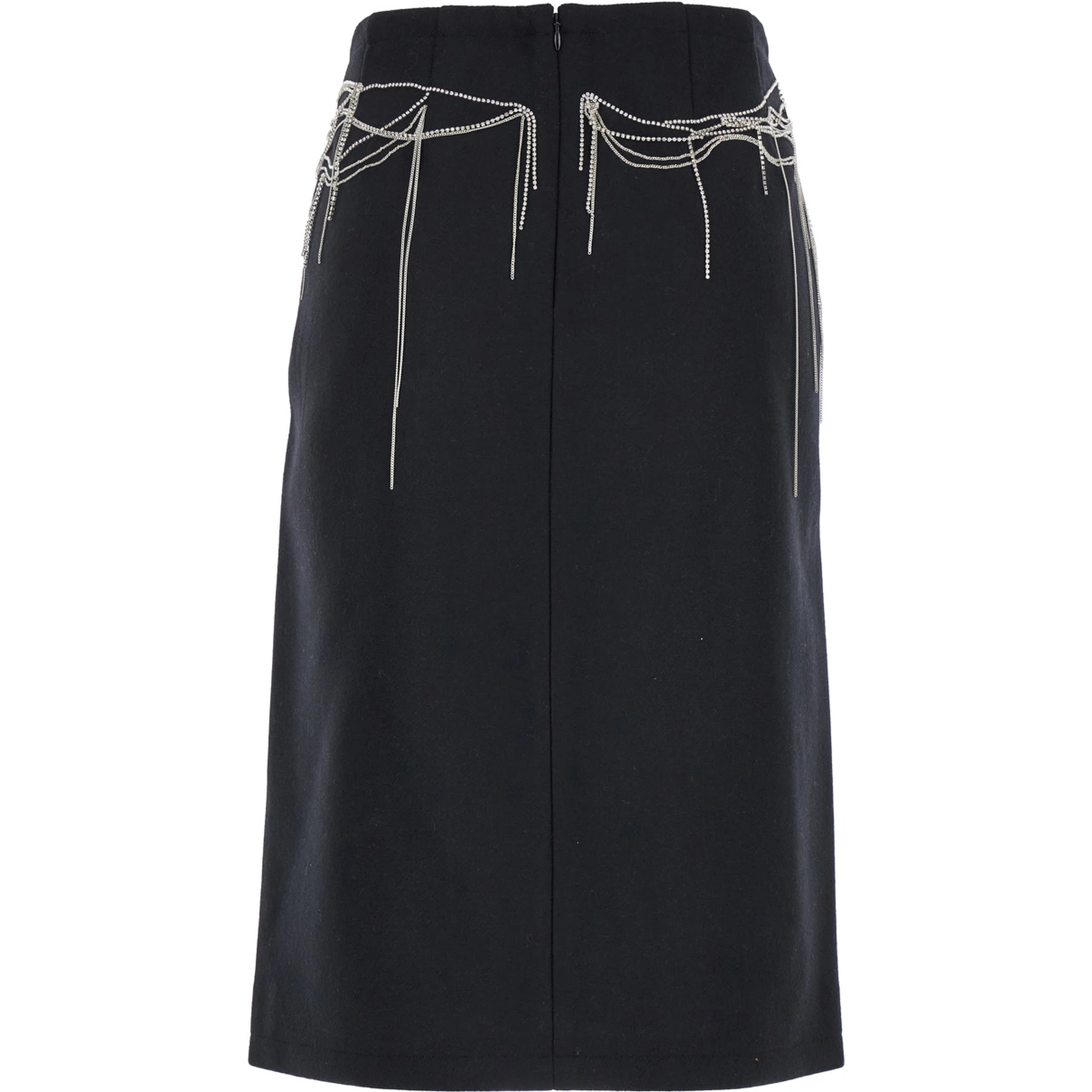 Shelda Black Midi Skirt with Maxi Beaded Embellishments in Wool Blend Woman