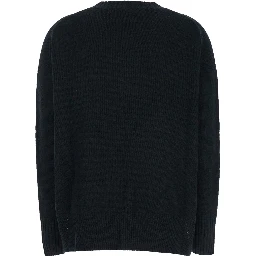 Black Crewneck Sweater with Dropped Shoulders in Cashmere Woman