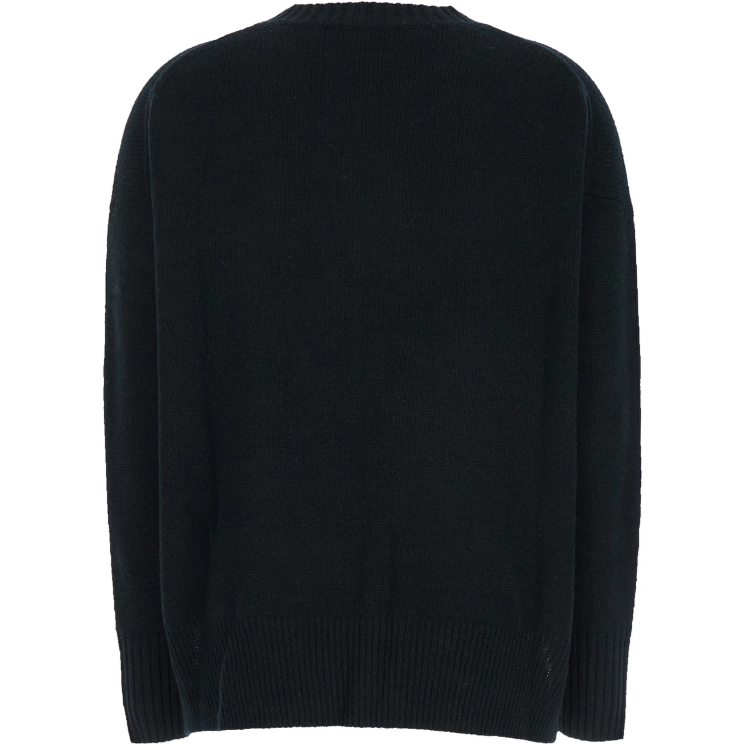 Black Crewneck Sweater with Dropped Shoulders in Cashmere Woman