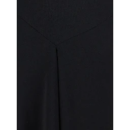 Black Long Dress with Square Neckline and Short Sleeves in Tech Fabric Woman