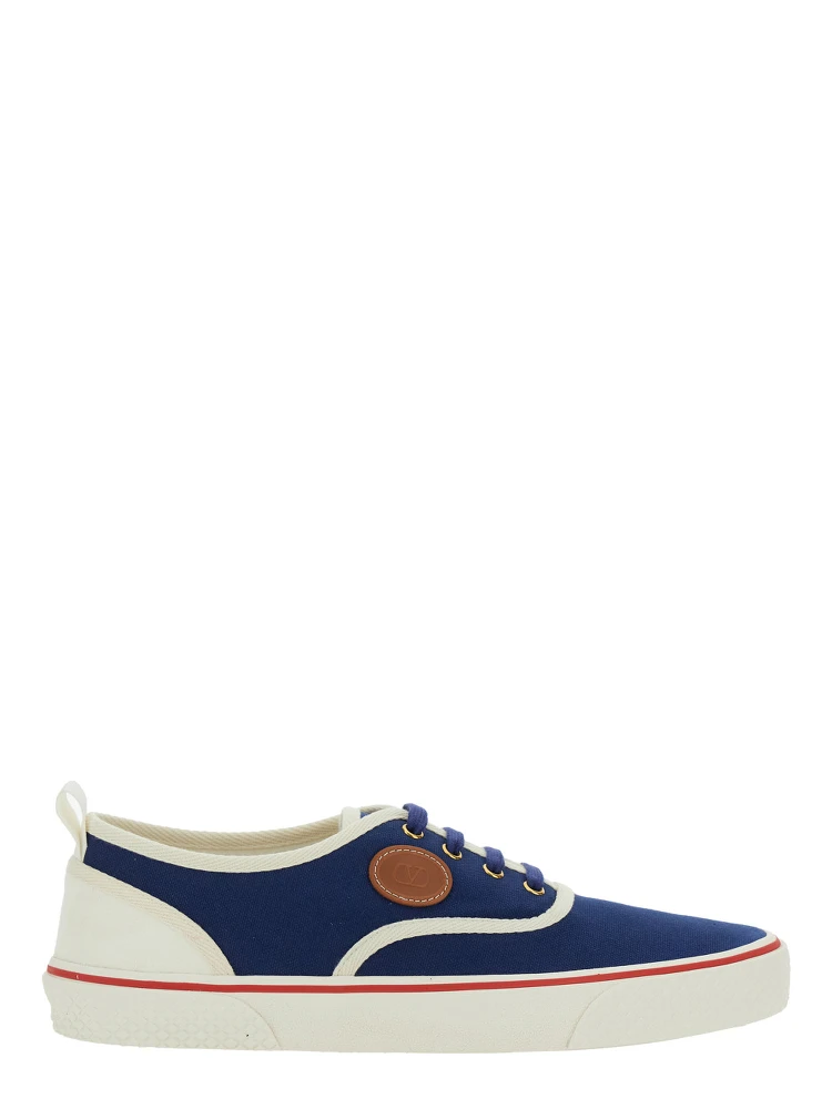 Blue Low Top Sneakers with VLogo Patch on the Side in Cotton Man