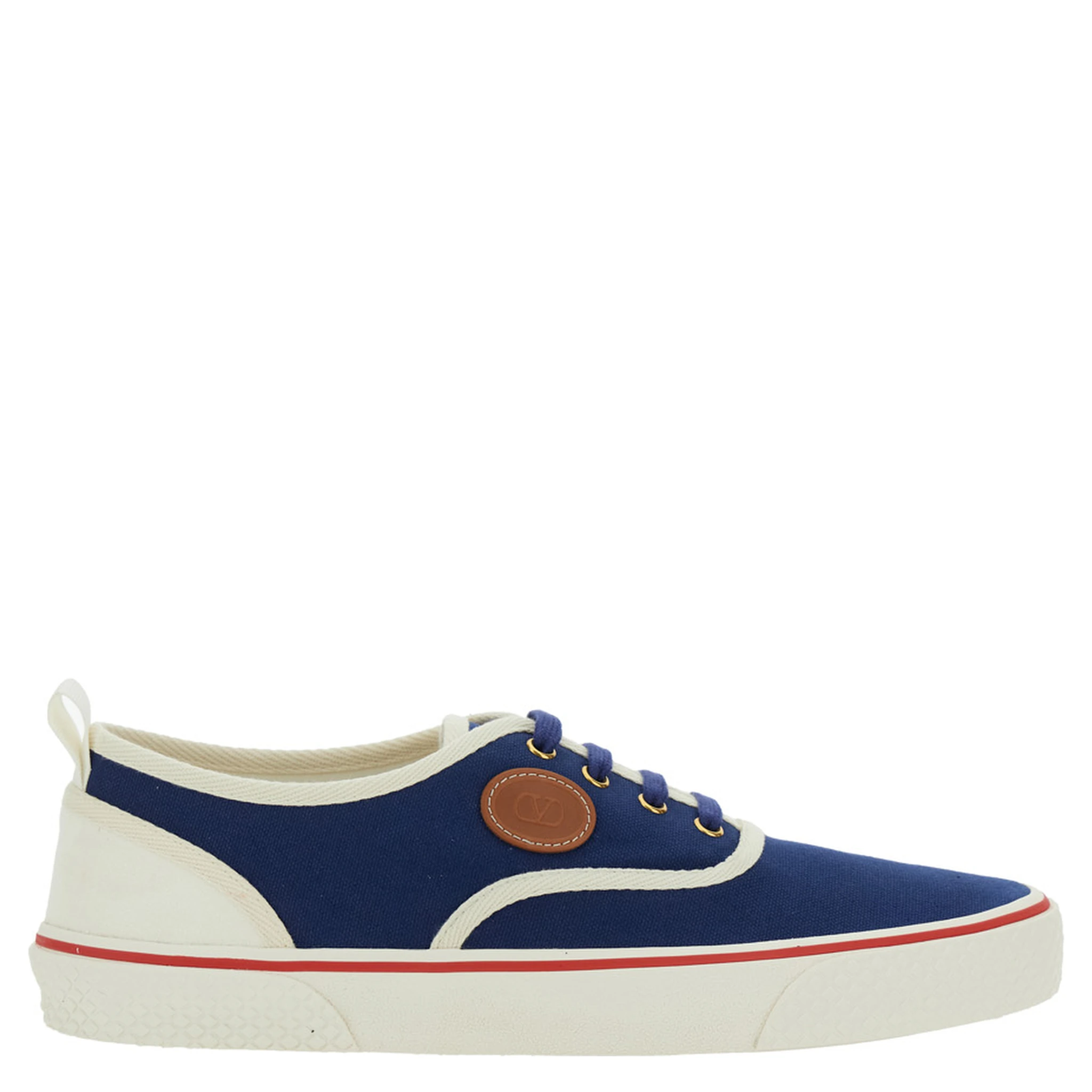 Blue Low Top Sneakers with VLogo Patch on the Side in Cotton Man