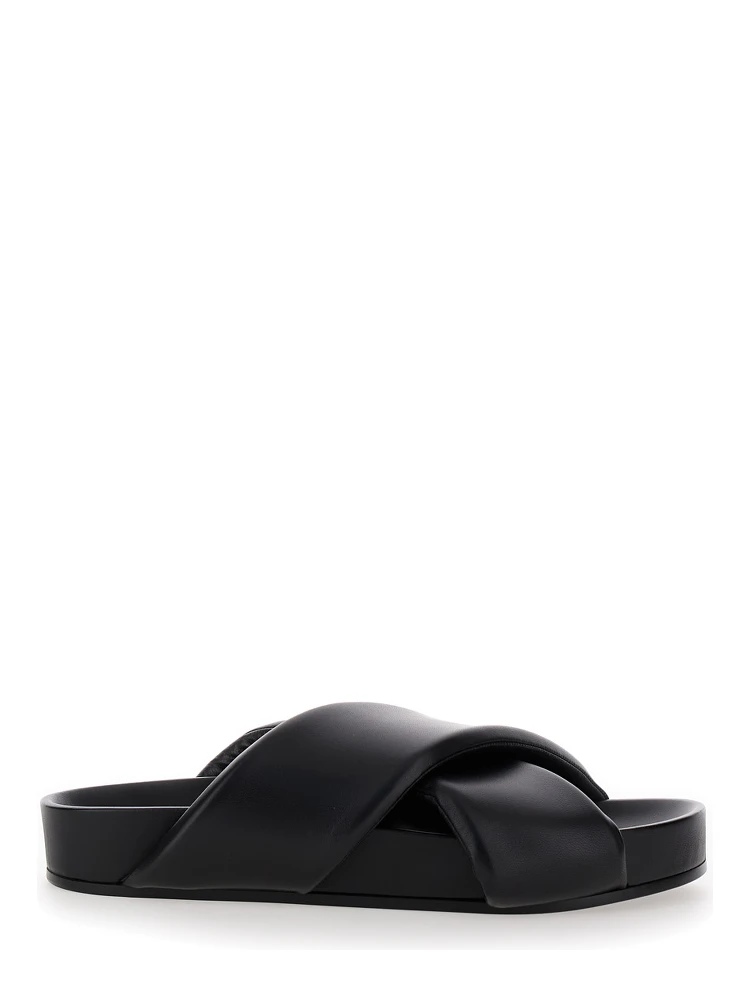 Black Sandals with Criss Cros Bands in Smooth Leather Man