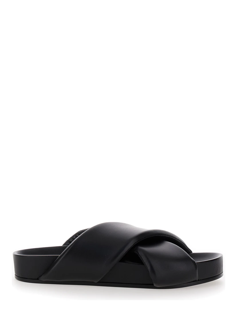 Black Sandals with Criss Cros Bands in Smooth Leather Man