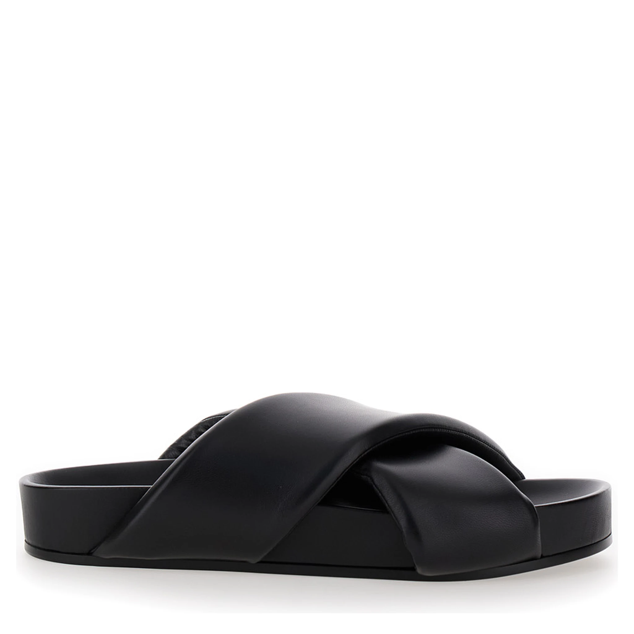 Black Sandals with Criss Cros Bands in Smooth Leather Man