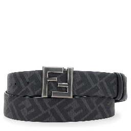 Black Reversible Belt with FF Buckle in Leather Man