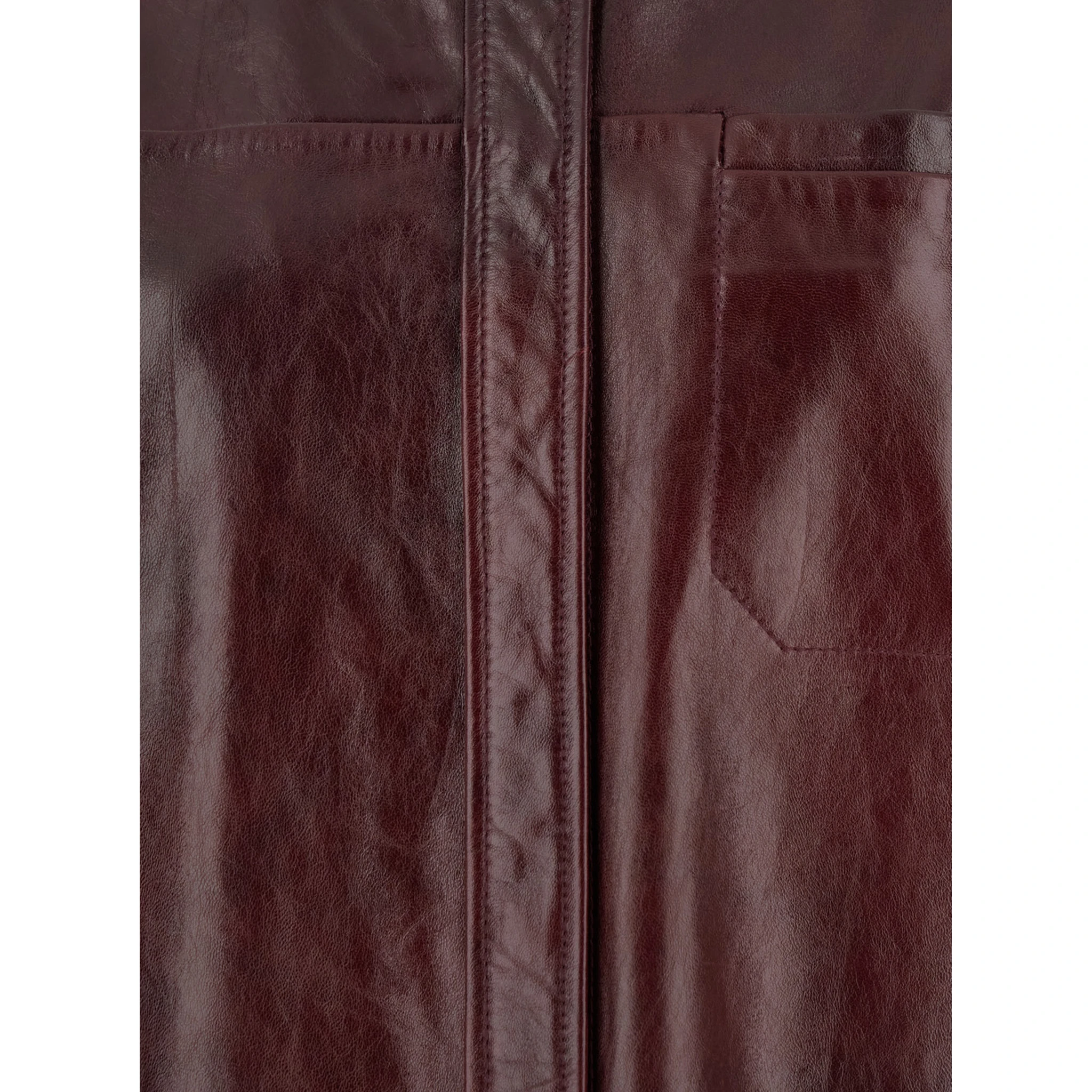 Borel Bordeaux Jacket with Classic Collar and Front Button Closure in Leather Woman