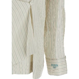 White Shirt with Point Collar and Asymmetrical Closure in Silk Woman