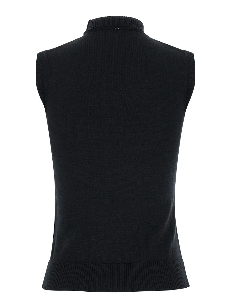 Black Sleeveless Top with Ribbed Trim in Wool Woman alternative
