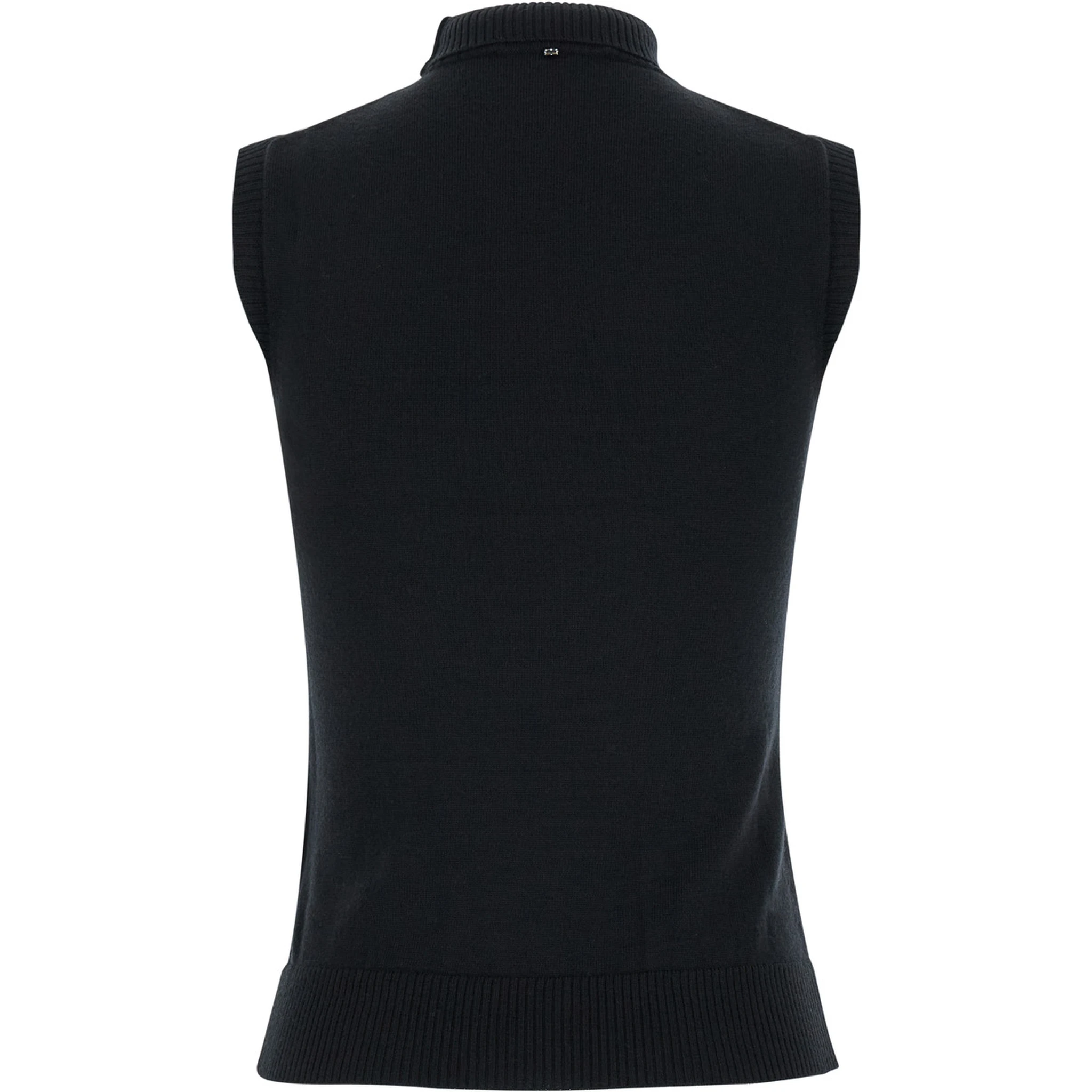 Black Sleeveless Top with Ribbed Trim in Wool Woman