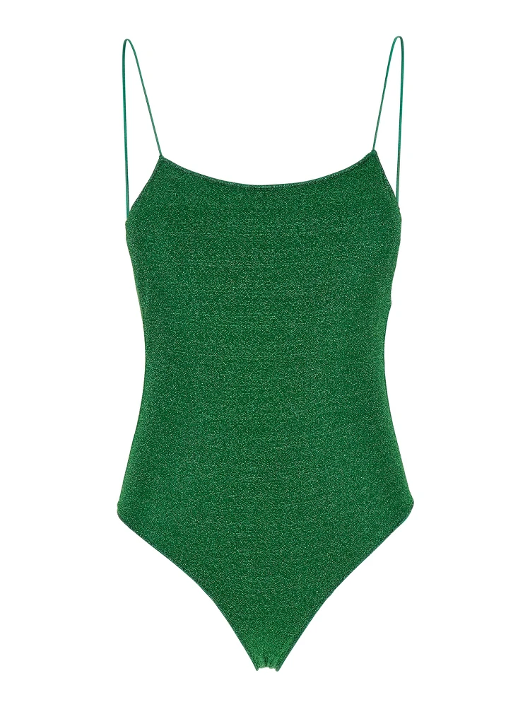 Lumière Maillot Green Swimsuit with Open Back in Lurex Woman