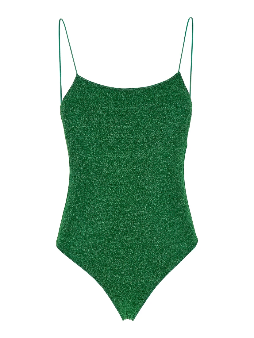 Lumière Maillot Green Swimsuit with Open Back in Lurex Woman