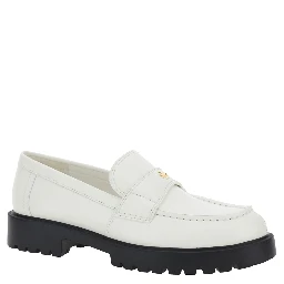 White Loafer with Logo Plate in Nappa Leather Woman