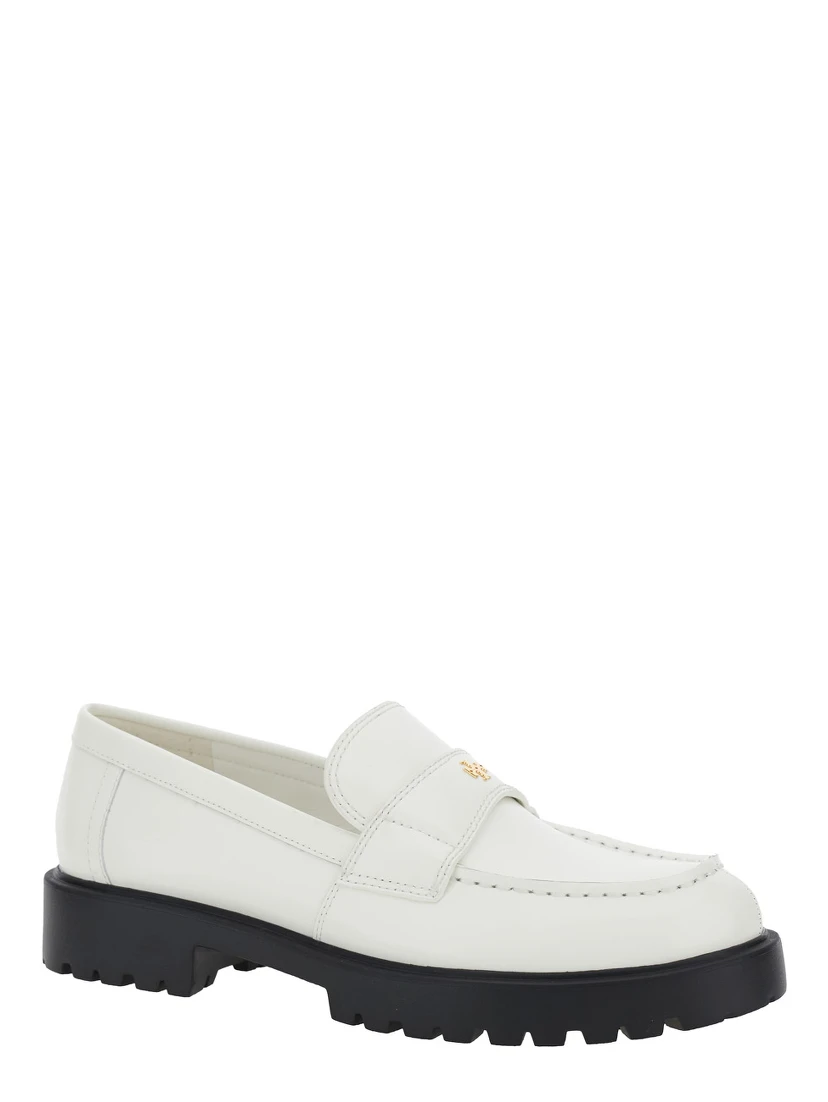 White Loafer with Logo Plate in Nappa Leather Woman