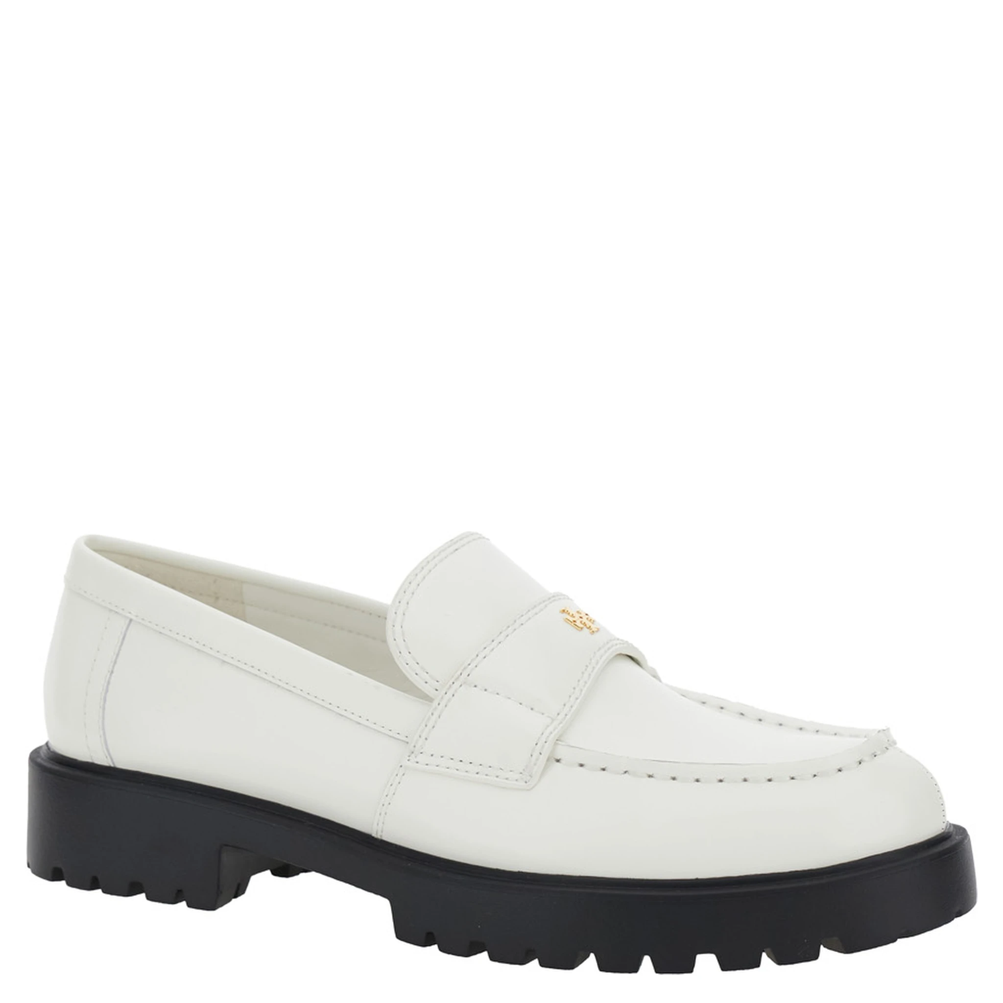 White Loafer with Logo Plate in Nappa Leather Woman