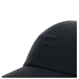 Black Baseball Cap with TF Logo Embroidery in Cotton Man