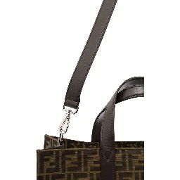 Brown and Beige FF Jacquard Fabric Tote Bag in Cotton Blend Man
