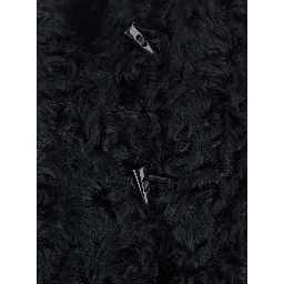 Black Collarless Fur Jacket with Front Toggle Closure in Fur Woman