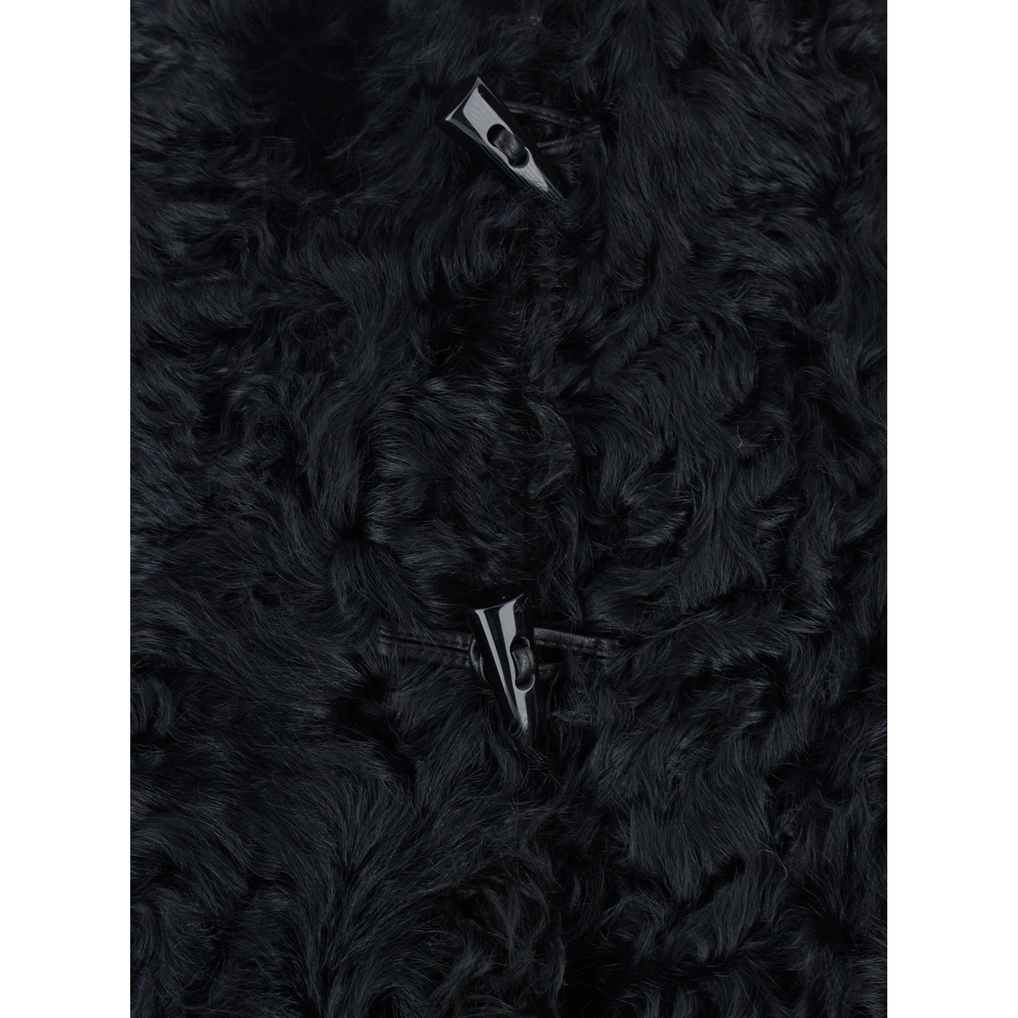 Black Collarless Fur Jacket with Front Toggle Closure in Fur Woman