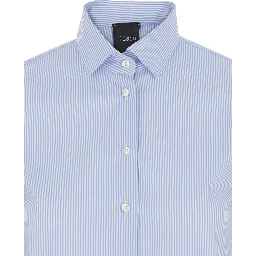 Light Blue Shirt with Classic Collar and Curved Hem in Cotton Woman