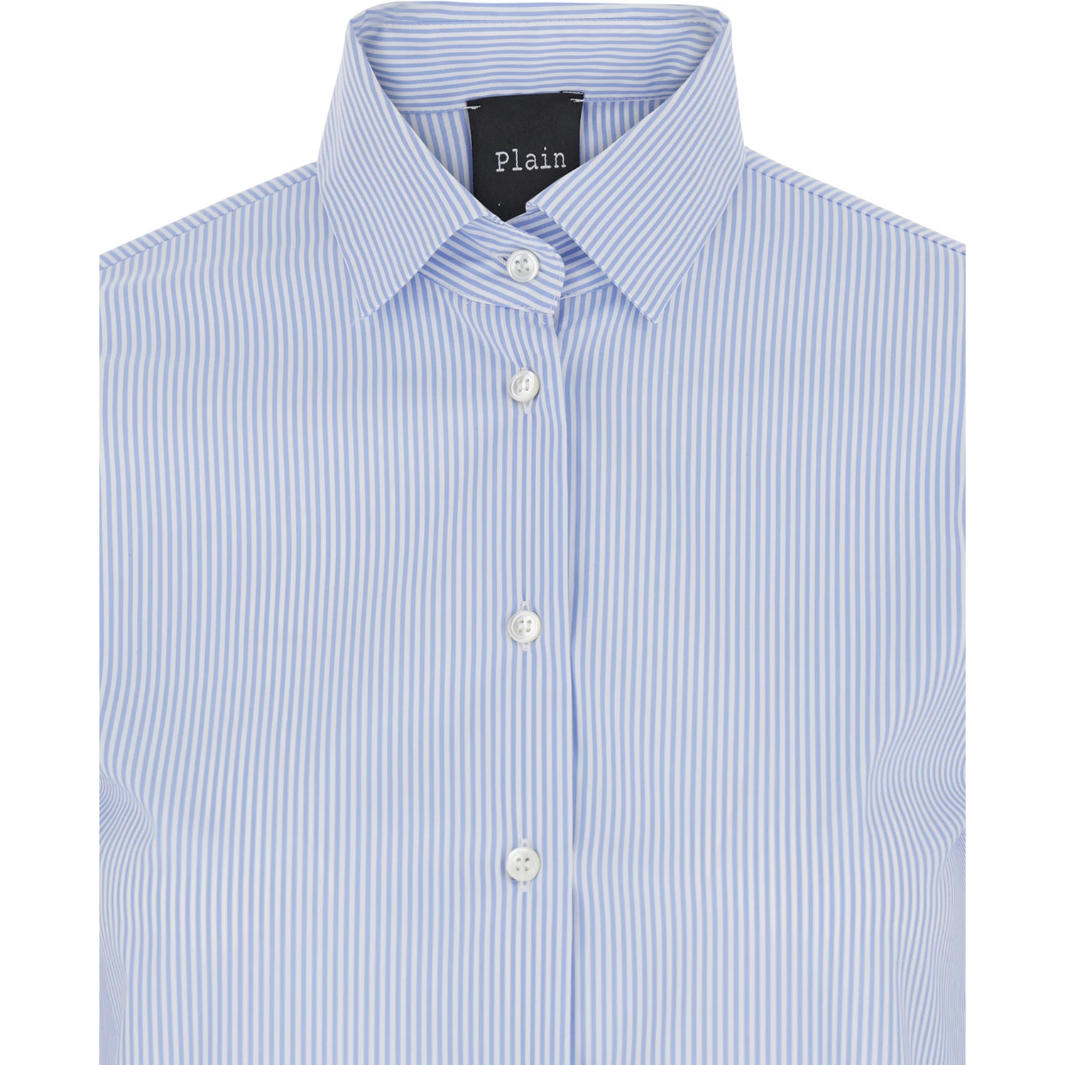 Light Blue Shirt with Classic Collar and Curved Hem in Cotton Woman